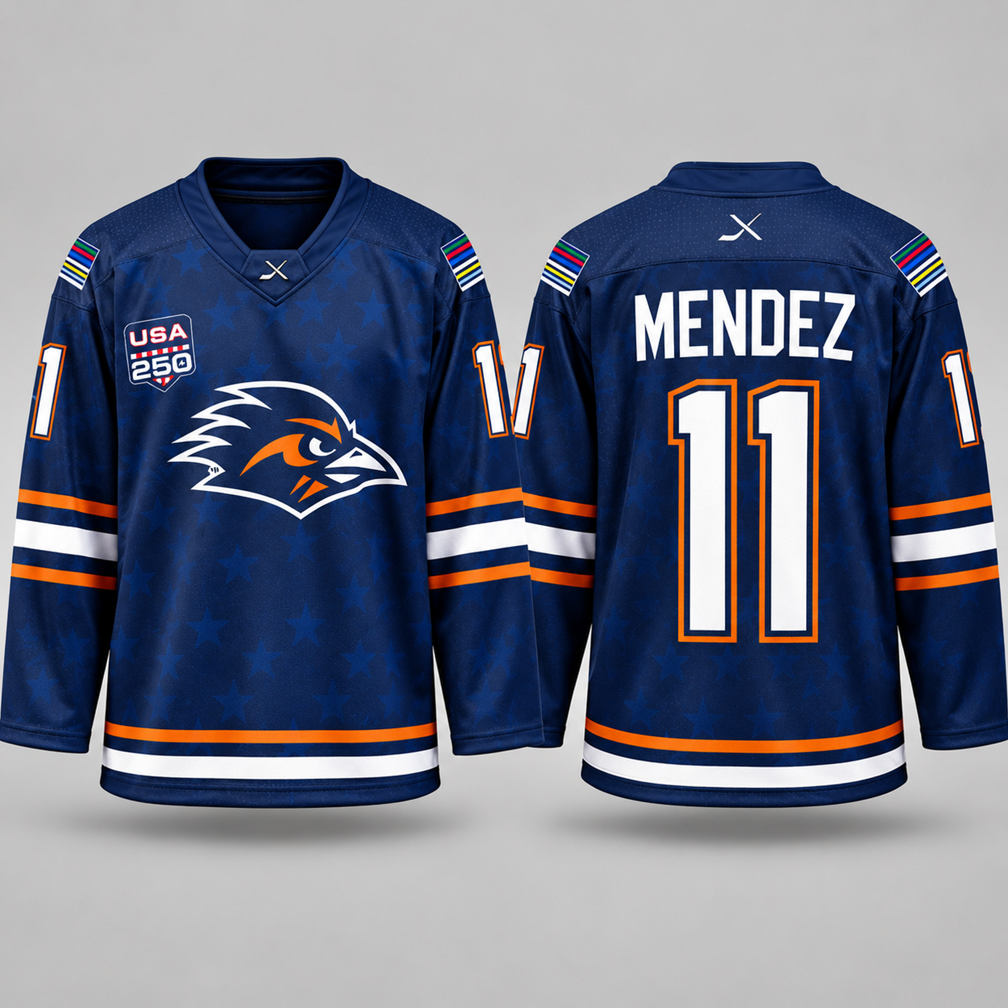2026 UTSA Ice Hockey 9 11 USA 250 Jersey #11 Mendez Jersey UTSA Roadrunners Merch Fan Gifts