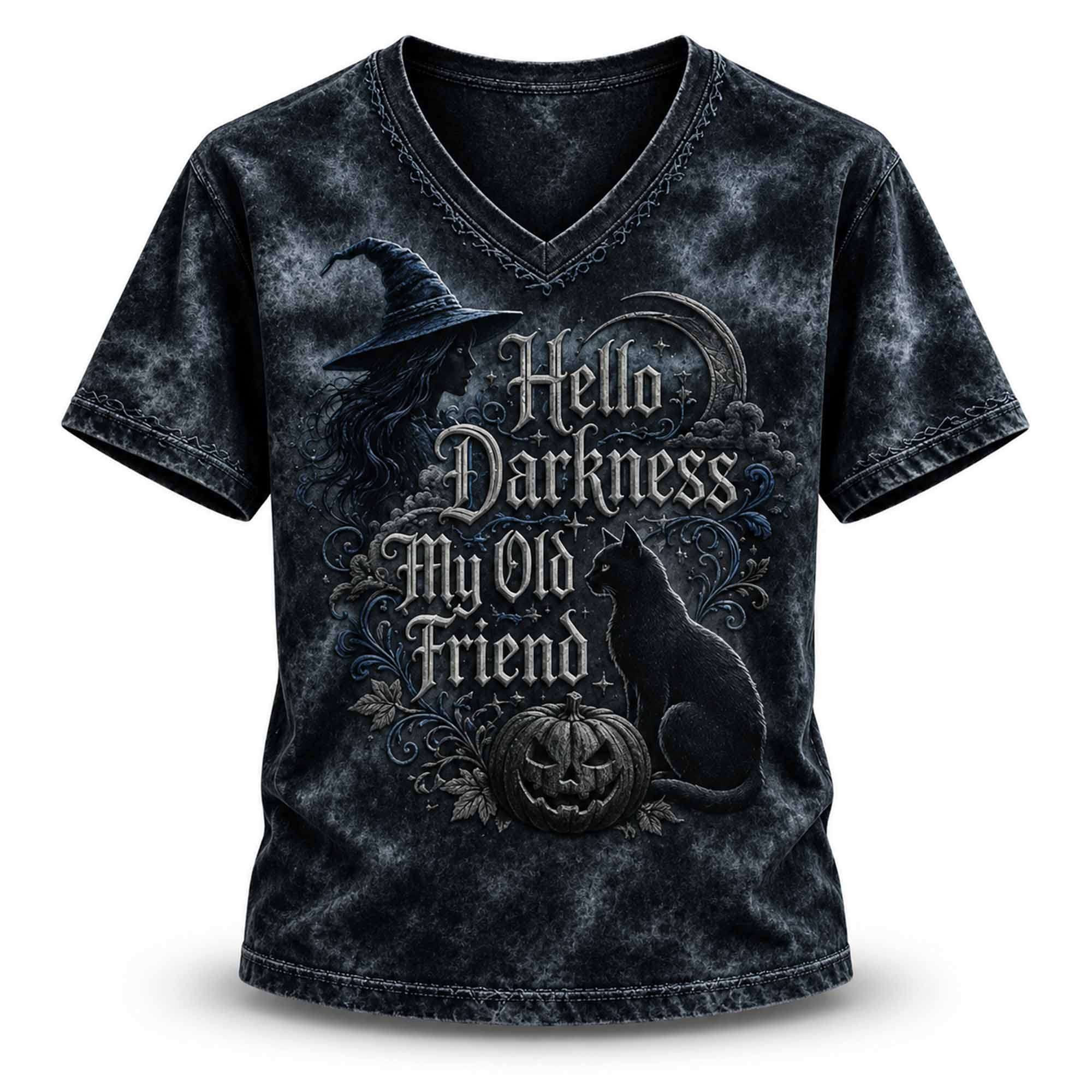 2026 Witch Hello Darkness My Old Friend V-Neck Shirt Halloween Outfits Gift For Her