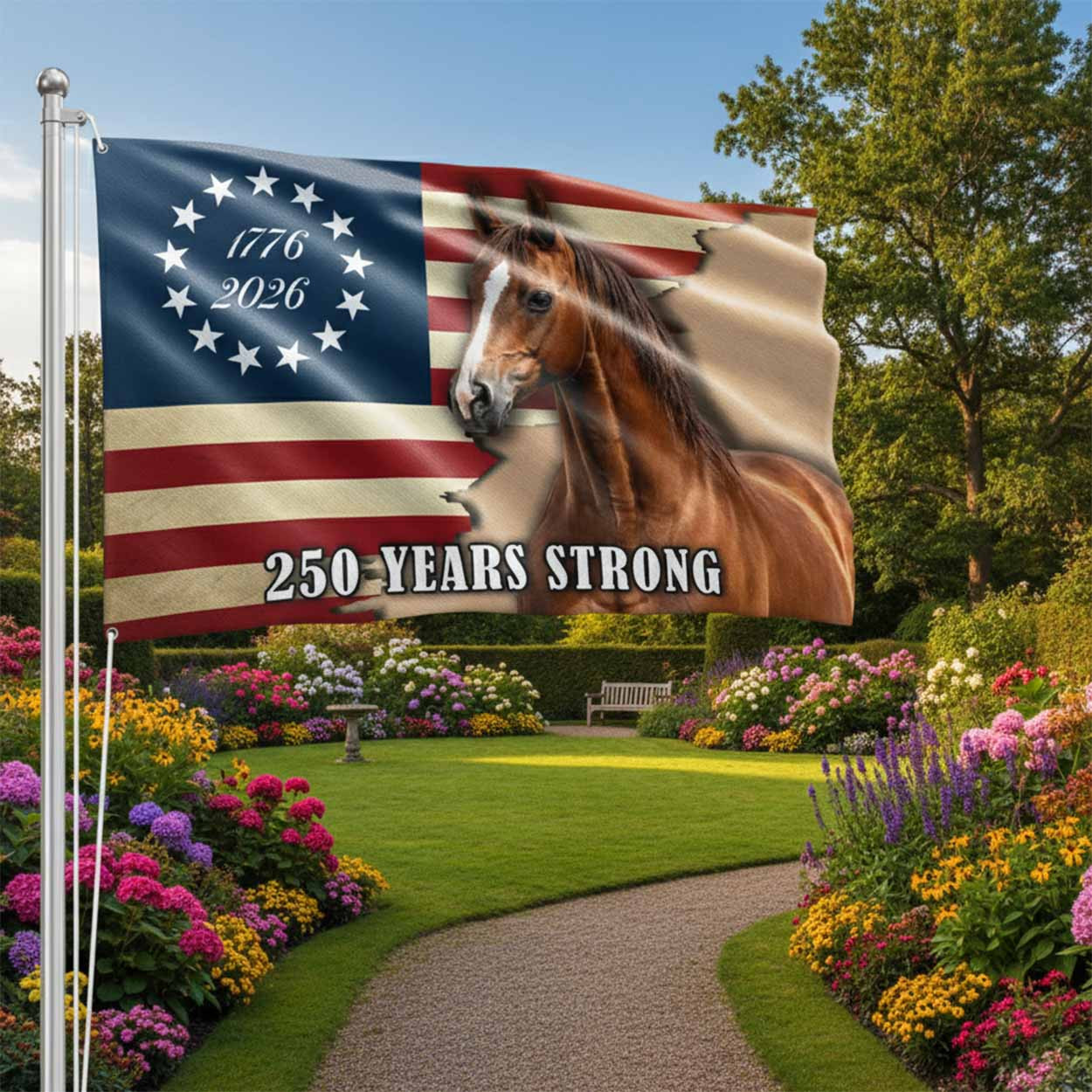 250 Years Strong Horse American Flag