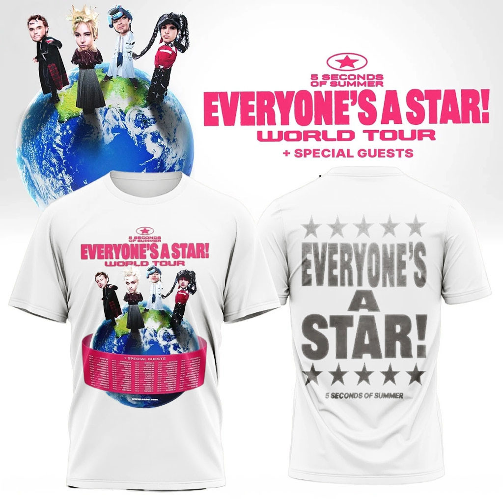 5 Seconds Of Summer Merch 5SOS Everyone's A Star World Tour T-Shirt Gift Ideas For Music Lover