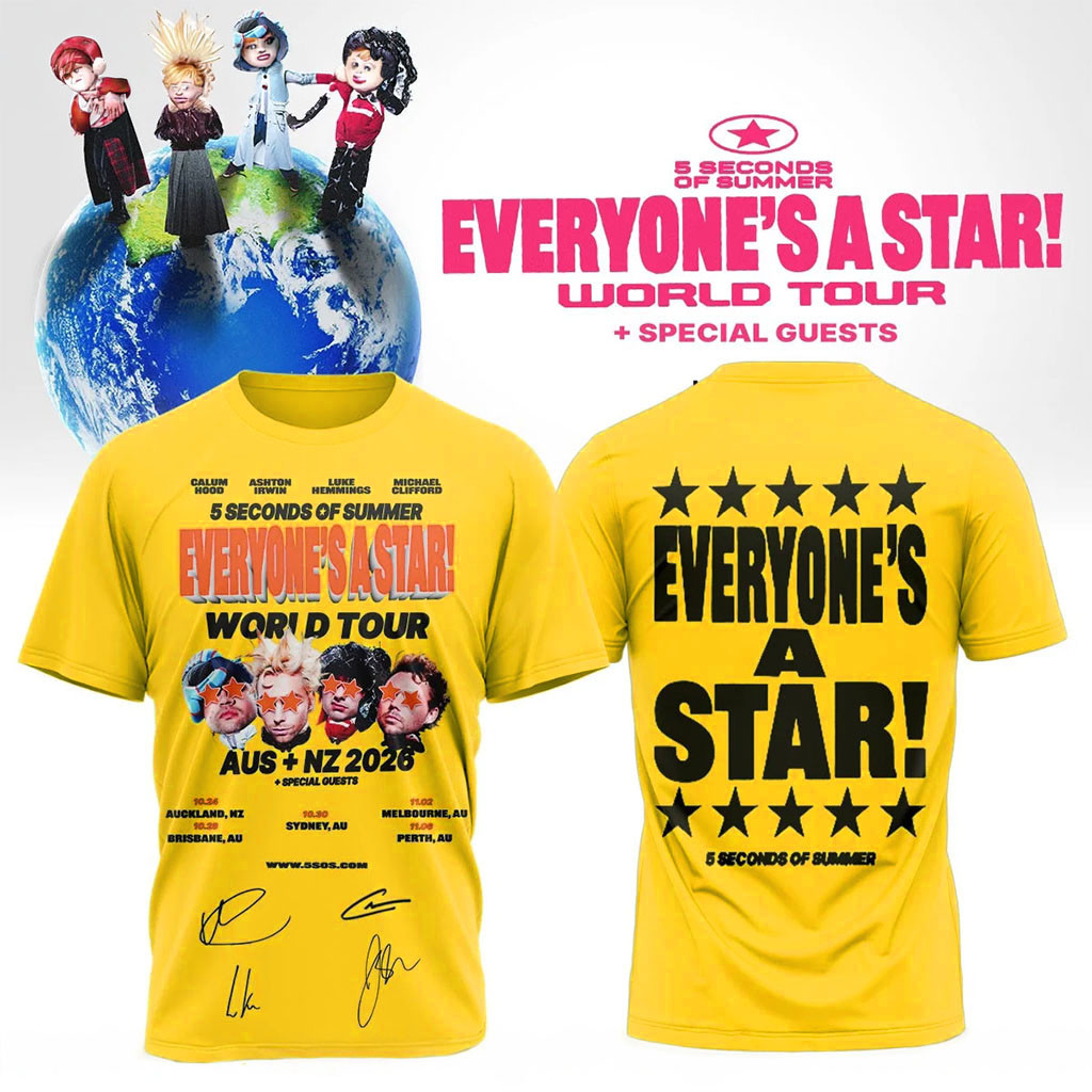 5SOS Merch 2026 5SOS Everyone's A Star World Tour Signed T-Shirt Present For Music Lovers