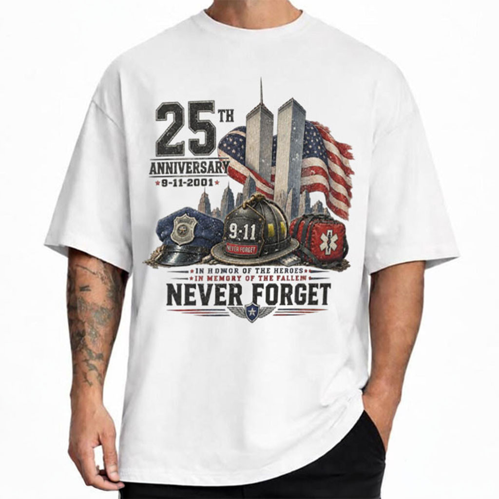 911 Never Forget 25th Anniversary Memorial Tribute T-Shirt Patriot Day Remembrance Gifts