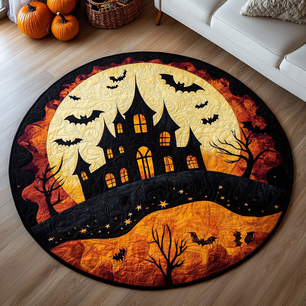 Abandoned Halloween Castle Quilted Round Mat Home Decor Styles Gift Halloween