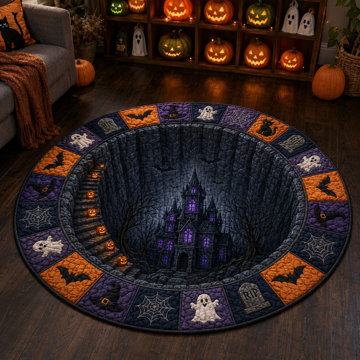 Abyss Castle Quilted Round Mat Living Room Decor Best Halloween Gifts Abyss Castle Quilted Round Mat Living Room Decor Best Halloween Gifts