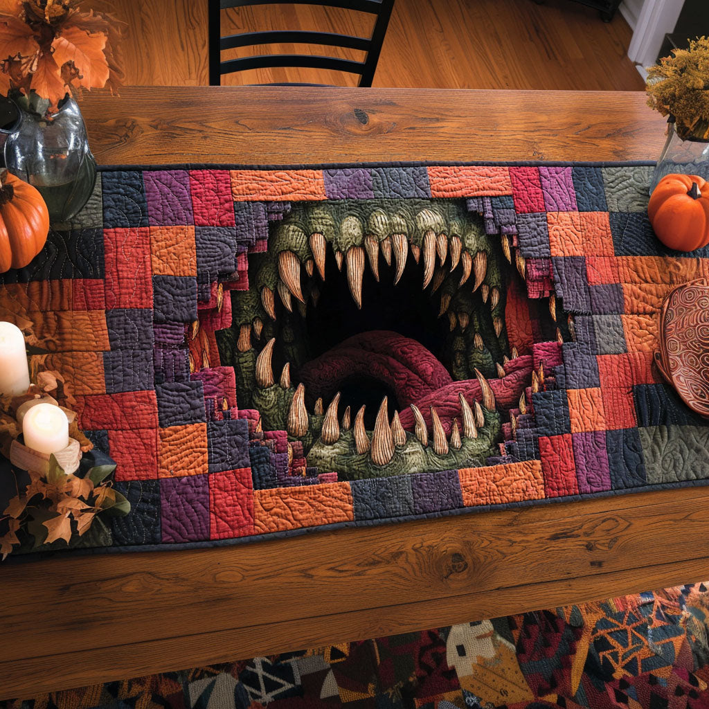 Abyss of Fangs Quilted Table Runner Fall Table Runner Decor Halloween Gifts For Family Abyss of Fangs Quilted Table Runner Fall Table Runner Decor Halloween Gifts For Family