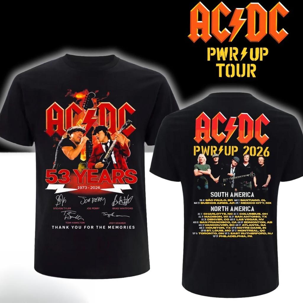 AC DC Power Up Tour Merch ACDC 53 Years 1973-2026 T-Shirt Thank You For The Memories Tee Black