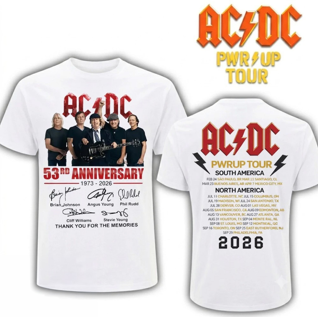 AC DC PWR Up Tour Merch ACDC 53 Years 1973-2026 T-Shirt Thank You For The Memories Tee Signed