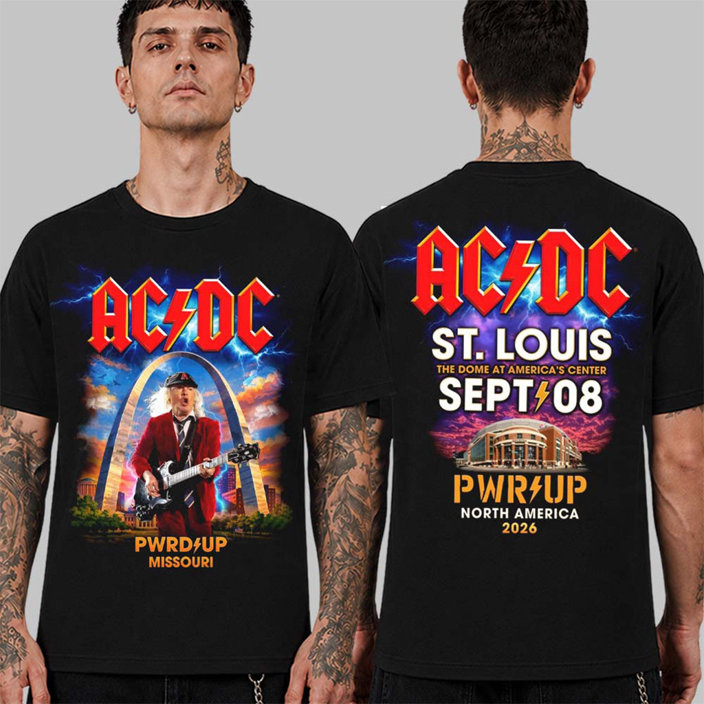 AC DC St Louis MO Event T-Shirt PWR Up Tour 2026 Shirt AC DC Merch Gift For Rock Band Fans AC DC St Louis MO Event T-Shirt PWR Up Tour 2026 Shirt AC DC Merch Gift For Rock Band Fans