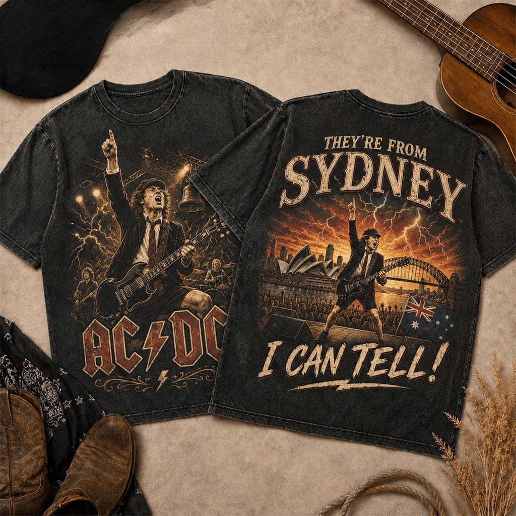 ACDC Angus Young Lightning Stage Vintage T-Shirt They're From Sydney Shirt AC DC Merch Fan Gift
