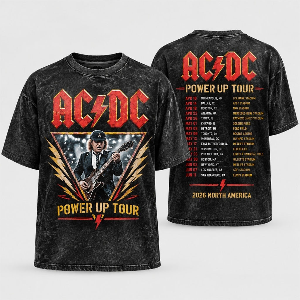 ACDC Angus Young Triangle Lightning Power Up Tour 2026 Vintage T-Shirt ACDC Merch Fan Gifts