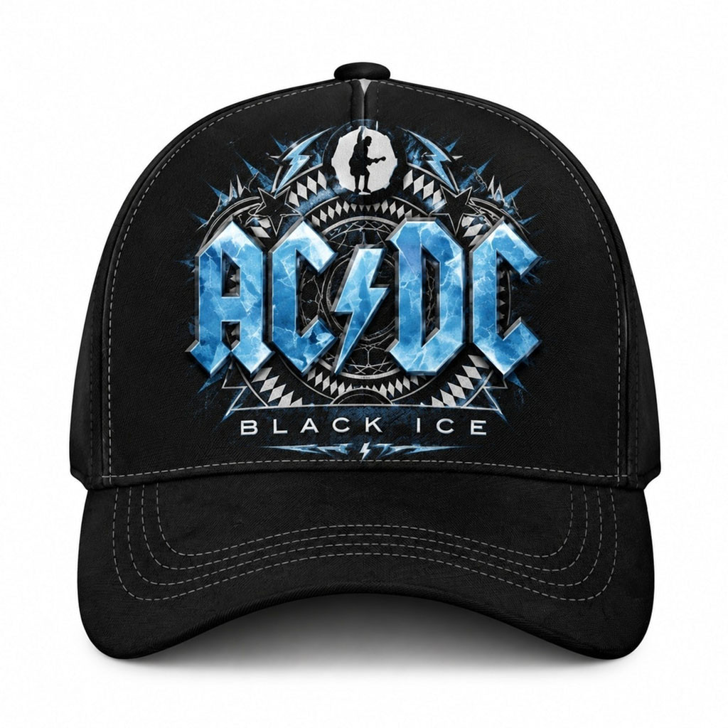 ACDC Black Ice Electric Blue Angus Silhouette Classic Baseball Hat ACDC Merch Rock Fan Gifts