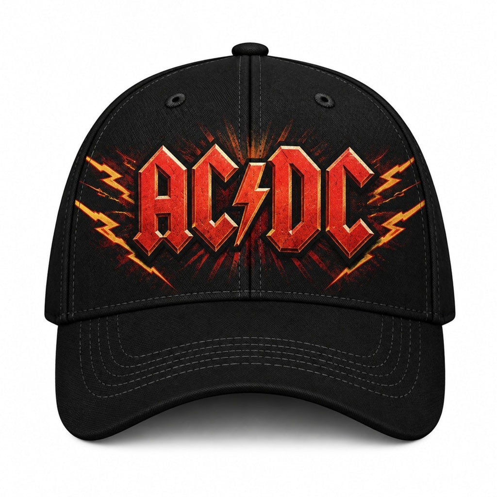 ACDC Classic Red Fiery Logo Black Rock Hat ACDC Merch Gift Ideas For Music Lovers