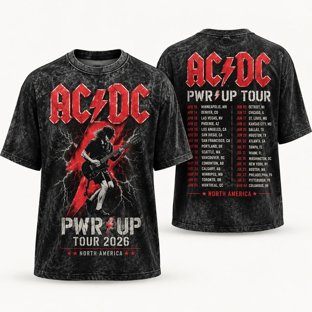 ACDC Electric Red Lightning Power Up Tour 2026 Vintage Concert T-Shirt ACDC Merch Music Fan Gear