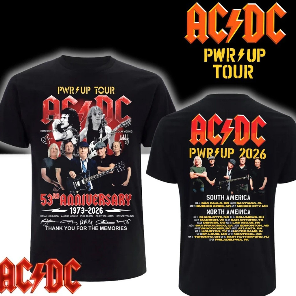 ACDC Merch ACDC 53 Years 1973 2026 Signature Shirt PWR Up Tour Merch Gift For Music Lovers