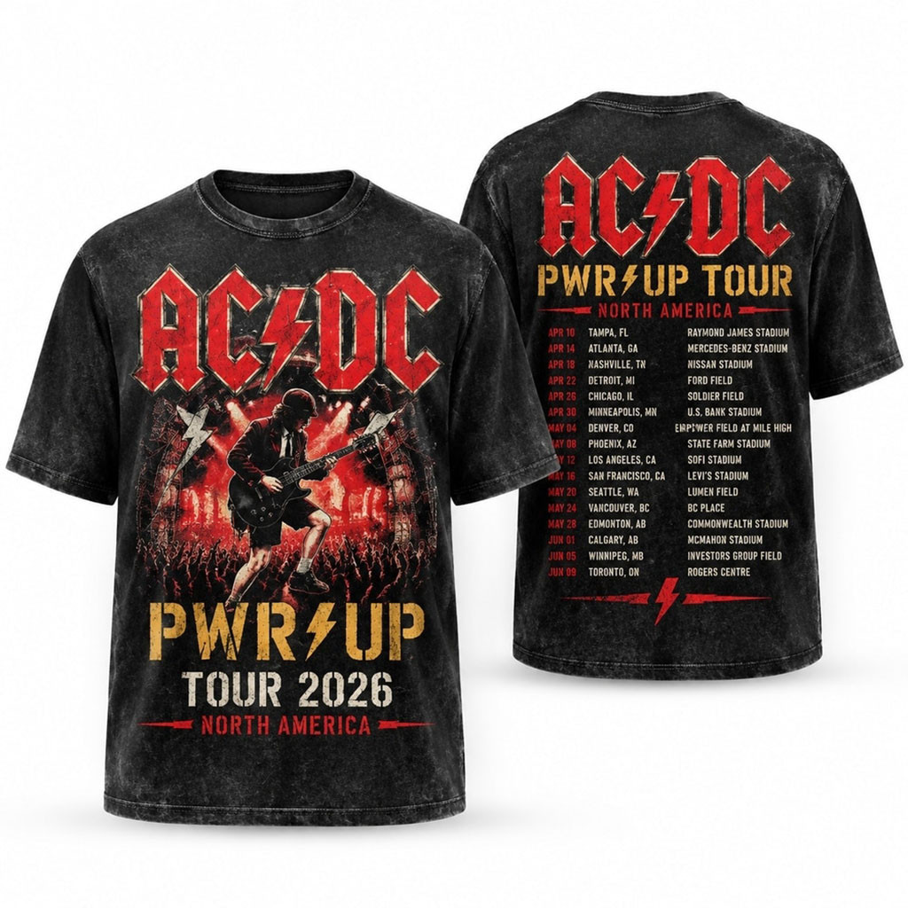 ACDC Power Up Tour 2026 North American Dates Heavy Metal Vintage T-Shirt AC DC Merch Fan Gifts