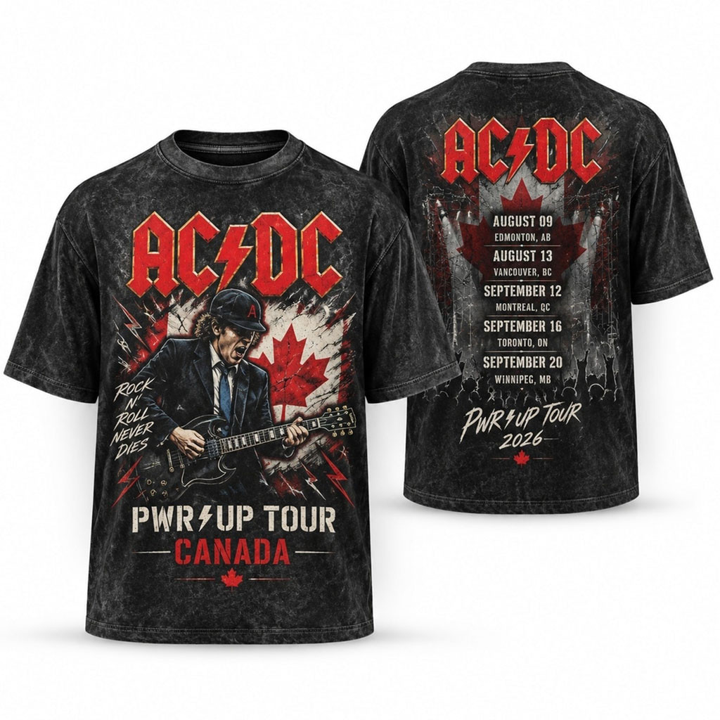 ACDC PWR UP Tour Canada 2026 Rock N Roll Never Dies Vintage T-Shirt ACDC Merch Music Fan Gifts ACDC PWR UP Tour Canada 2026 Rock N Roll Never Dies Vintage T-Shirt ACDC Merch Music Fan Gifts