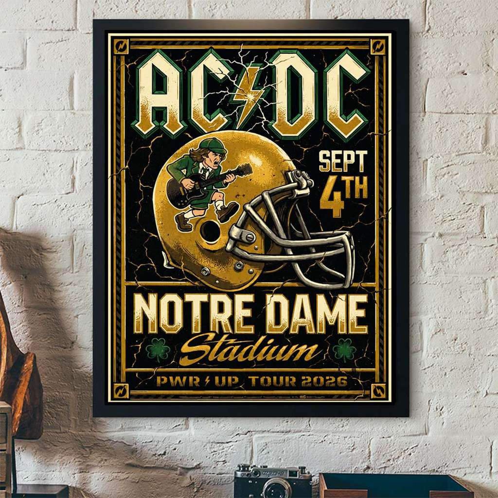 ACDC PWRD Up Notre Dame 2026 Event Poster Notre Dame Fighting Irish x ACDC Merch Wall Art ACDC PWRD Up Notre Dame 2026 Event Poster Notre Dame Fighting Irish x ACDC Merch Wall Art