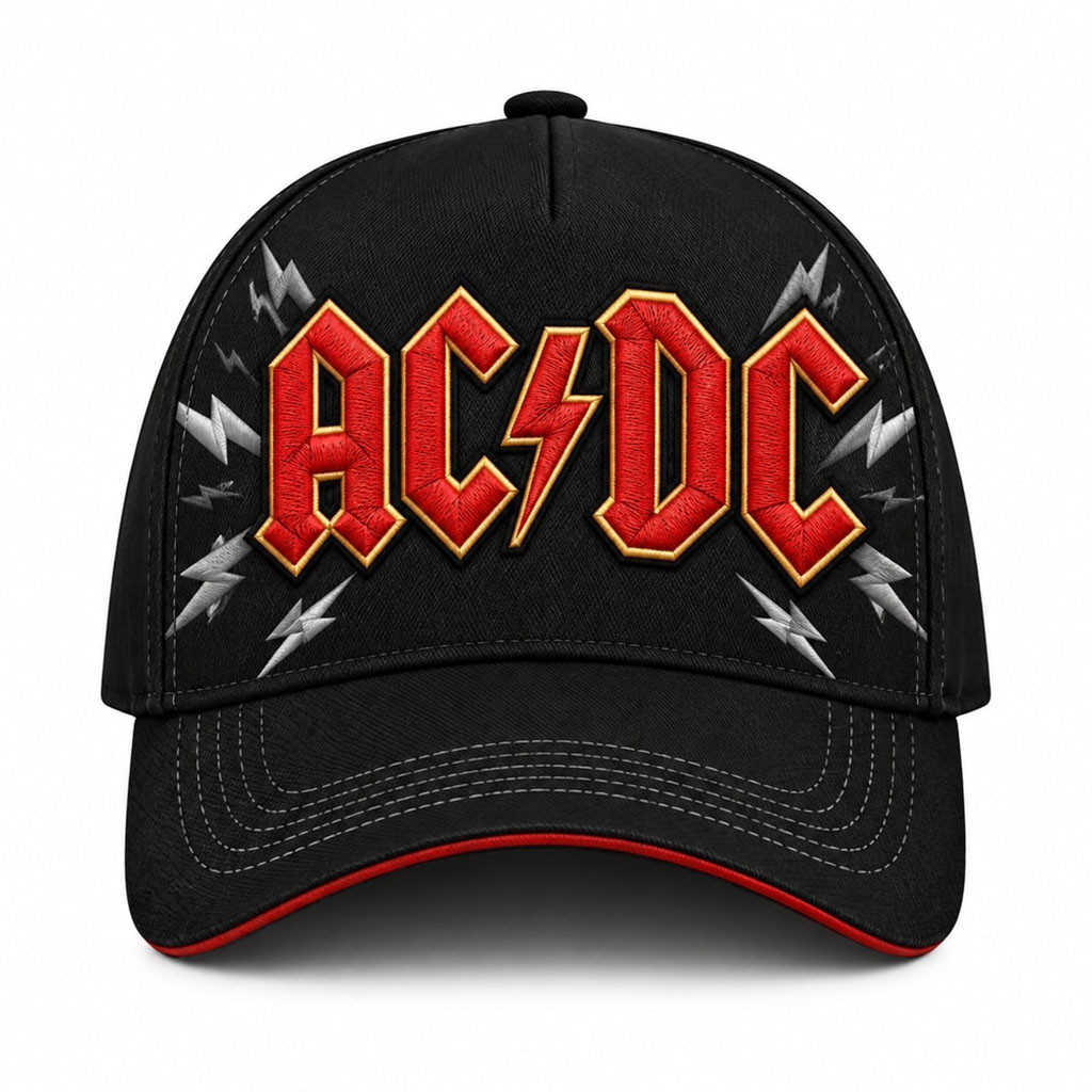 ACDC Red Logo Silver Lightning Classic Baseball Hat ACDC Merch Gift For Rock Band Fans