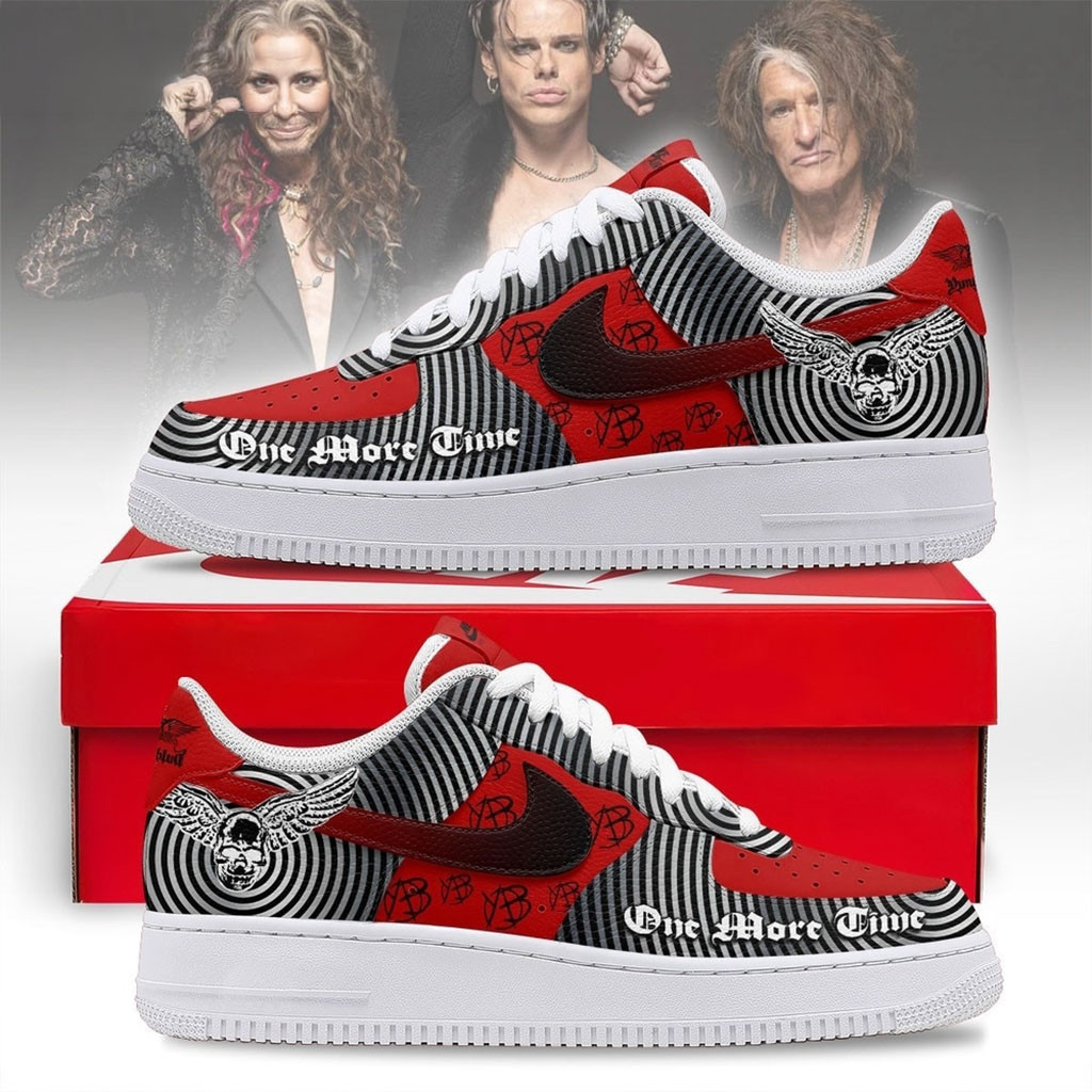 Aerosmith One More Time Tour Shoes Red And Black Winged Skull Sneakers Aerosmith Merch Fan Gift