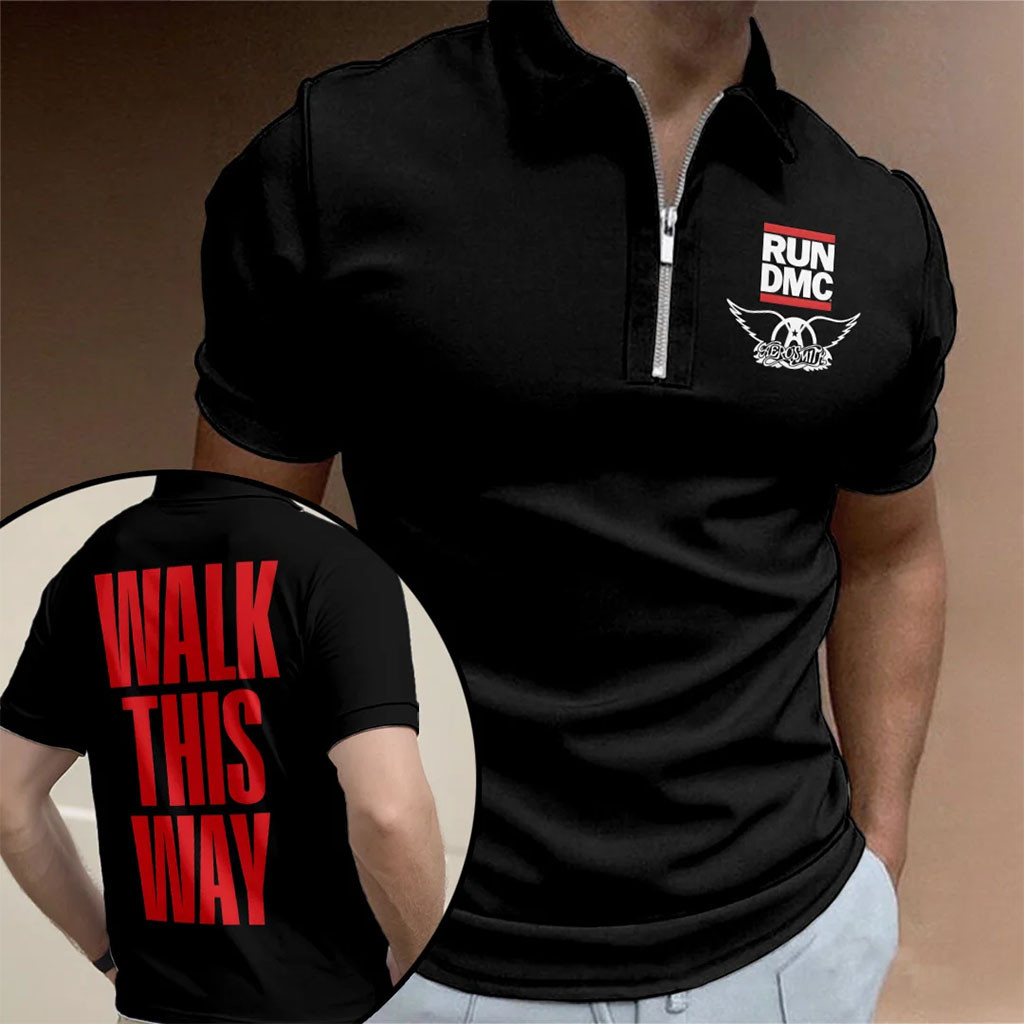 Aerosmith X RUN DMC Walk This Way Zip Polo Shirt Aerosmith Merch Present For Music Fans