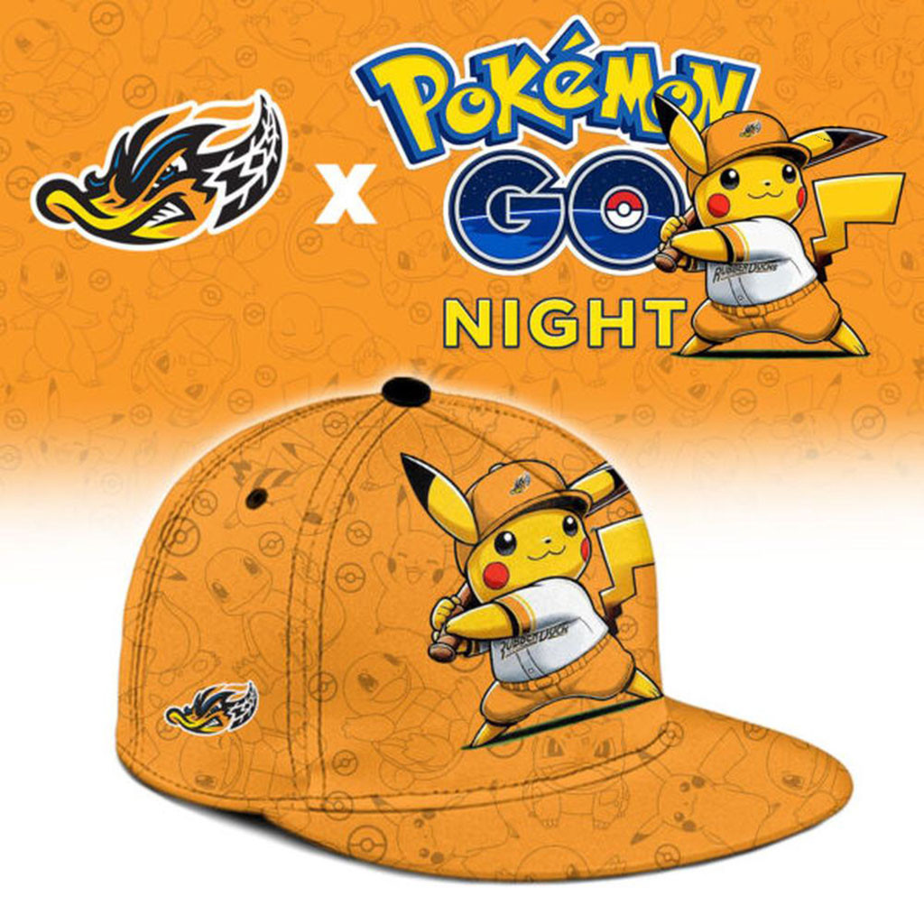 Akron RubberDucks X Pokemon GO Night Snapback Hat Akron RubberDucks Merch Baseball Fan Gifts