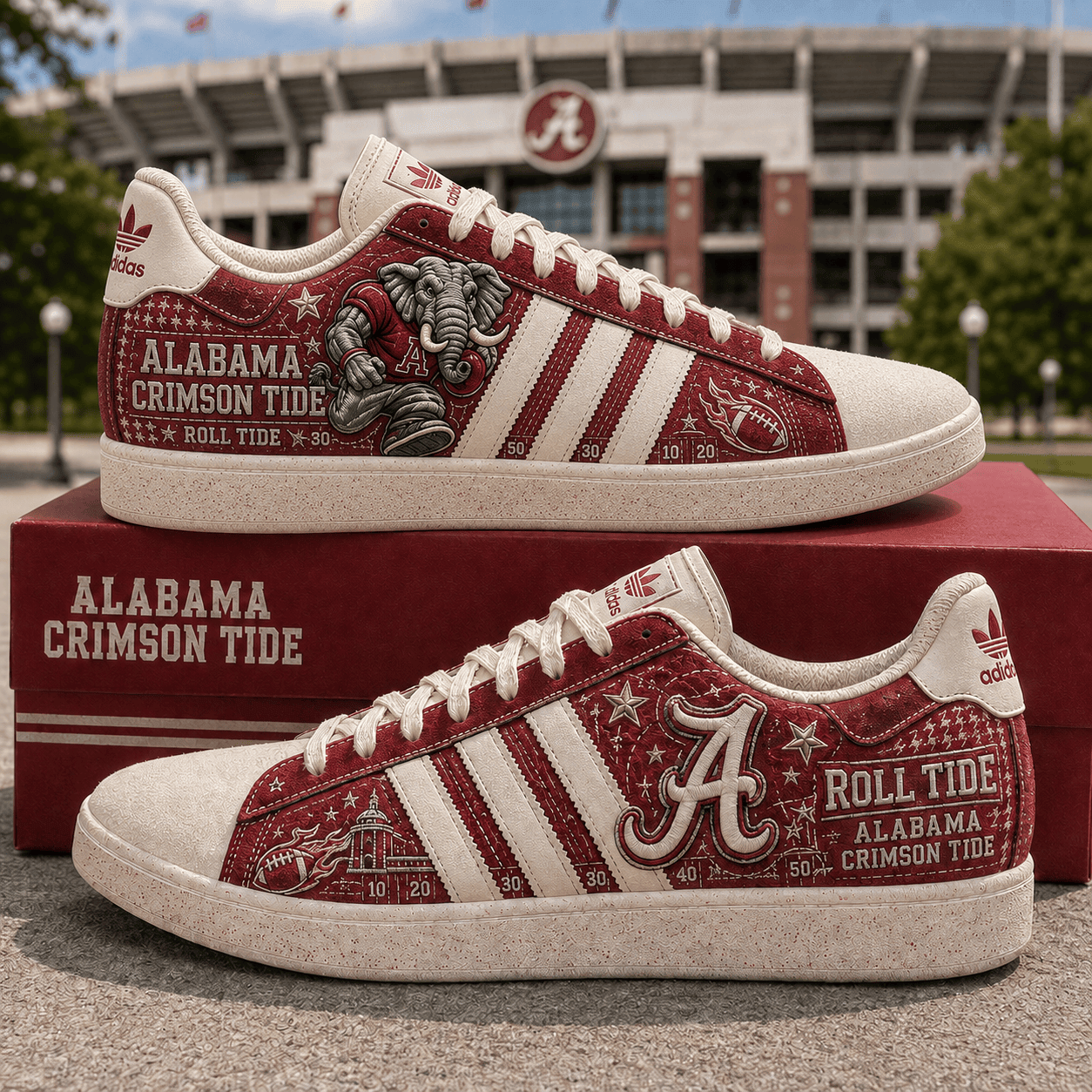 Alabama Crimson Tide Football Sneakers Roll Tide Game Day Shoes Gifts For Alabama Football Fans