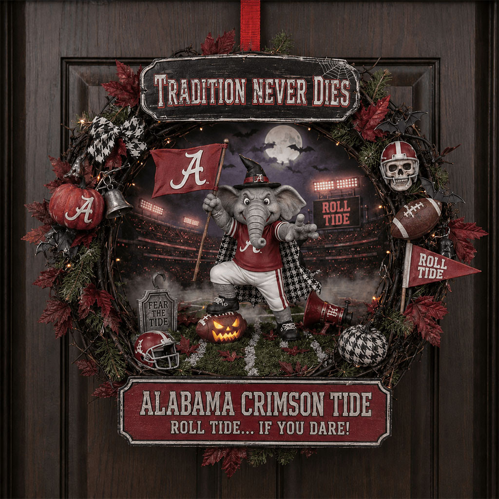 Alabama Crimson Tide Merch Roll Tide If You Dare Door Sign Halloween Decor Football Fan Gifts