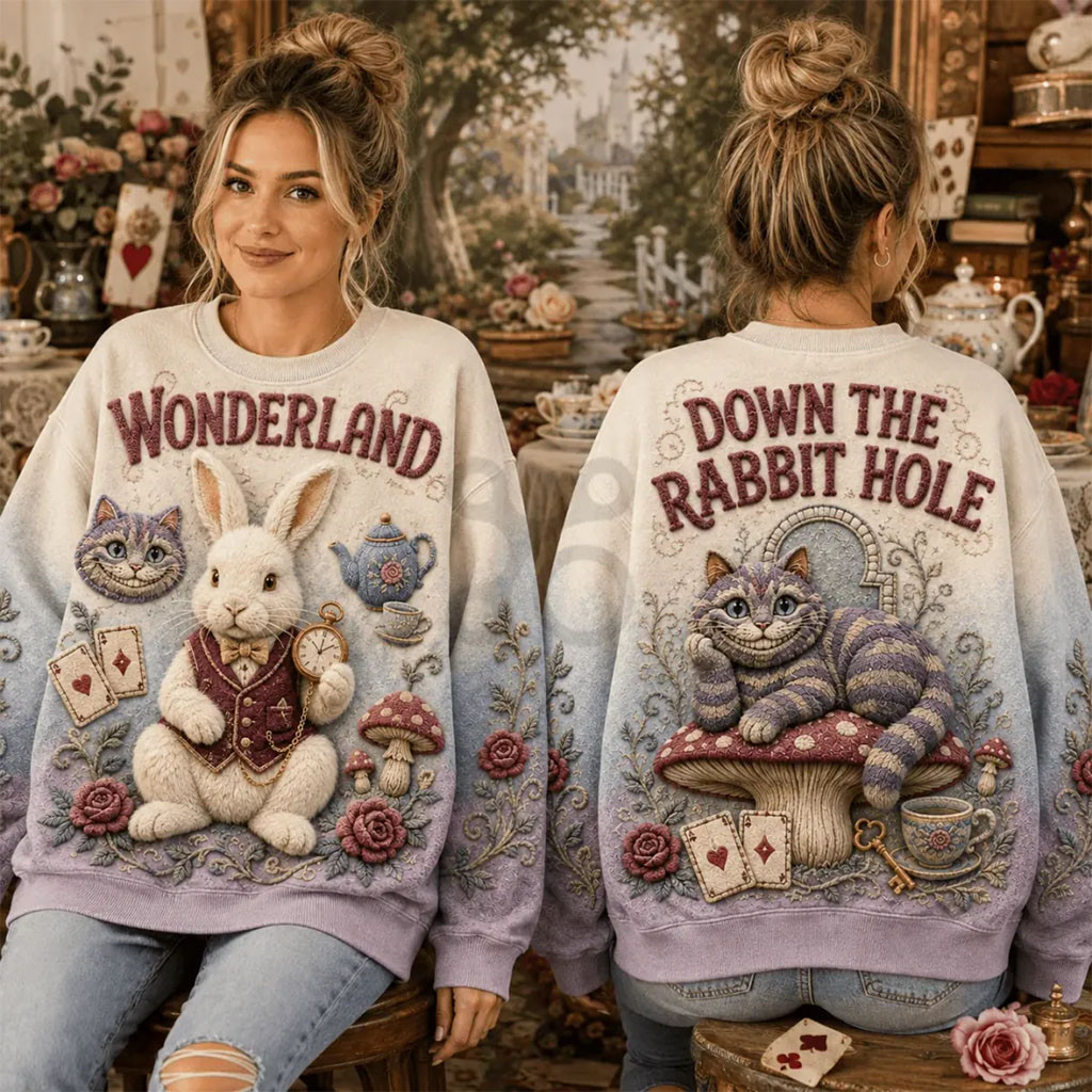 Alice in Wonderland Down The Rabbit Hole Sweatshirt Alice in Wonderland Merch BFF Gifts