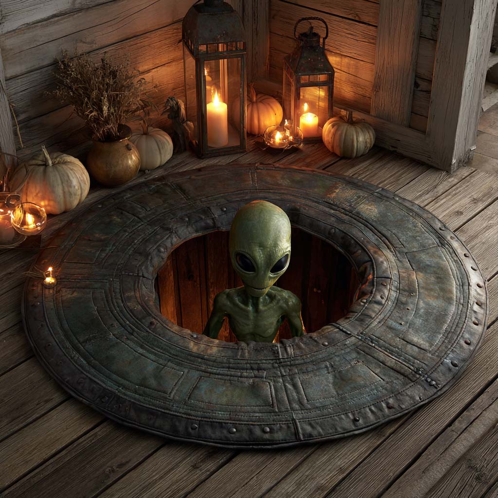 Alien Visitor Quilted Round Mat Home Decor Cute Halloween Presents Alien Visitor Quilted Round Mat Home Decor Cute Halloween Presents