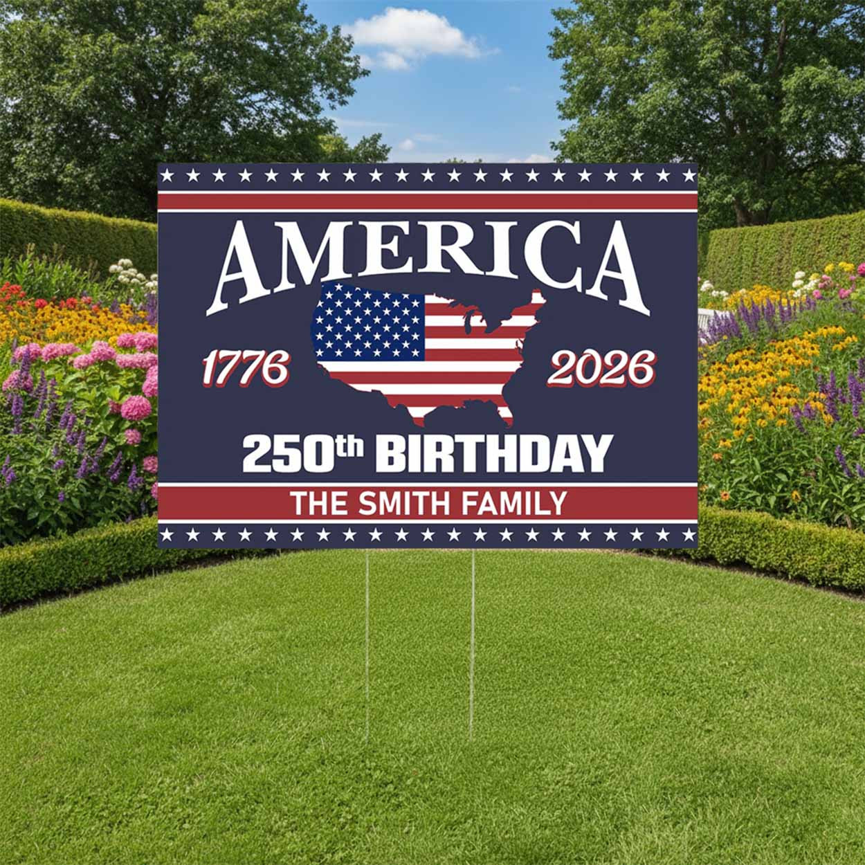 America 250 Birthday 1776 2026 Garden Yard Sign