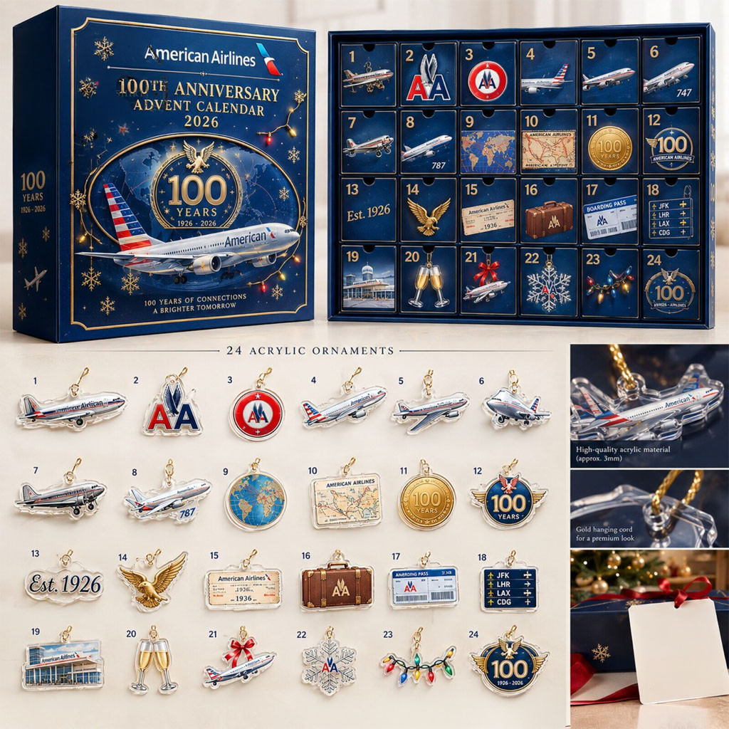 American Airlines 100th Anniversary Advent Calendar 2026 24 Days Flat Christmas Ornaments Box