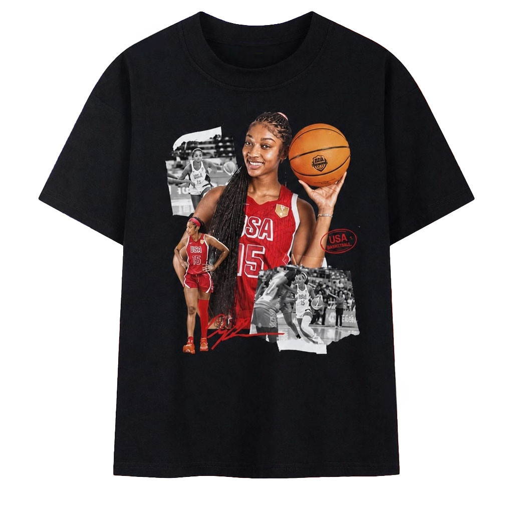 Angel Reese USA Basketball #15 Signature Photo Collage T-Shirt Atlanta Dream Merch Fan Gifts