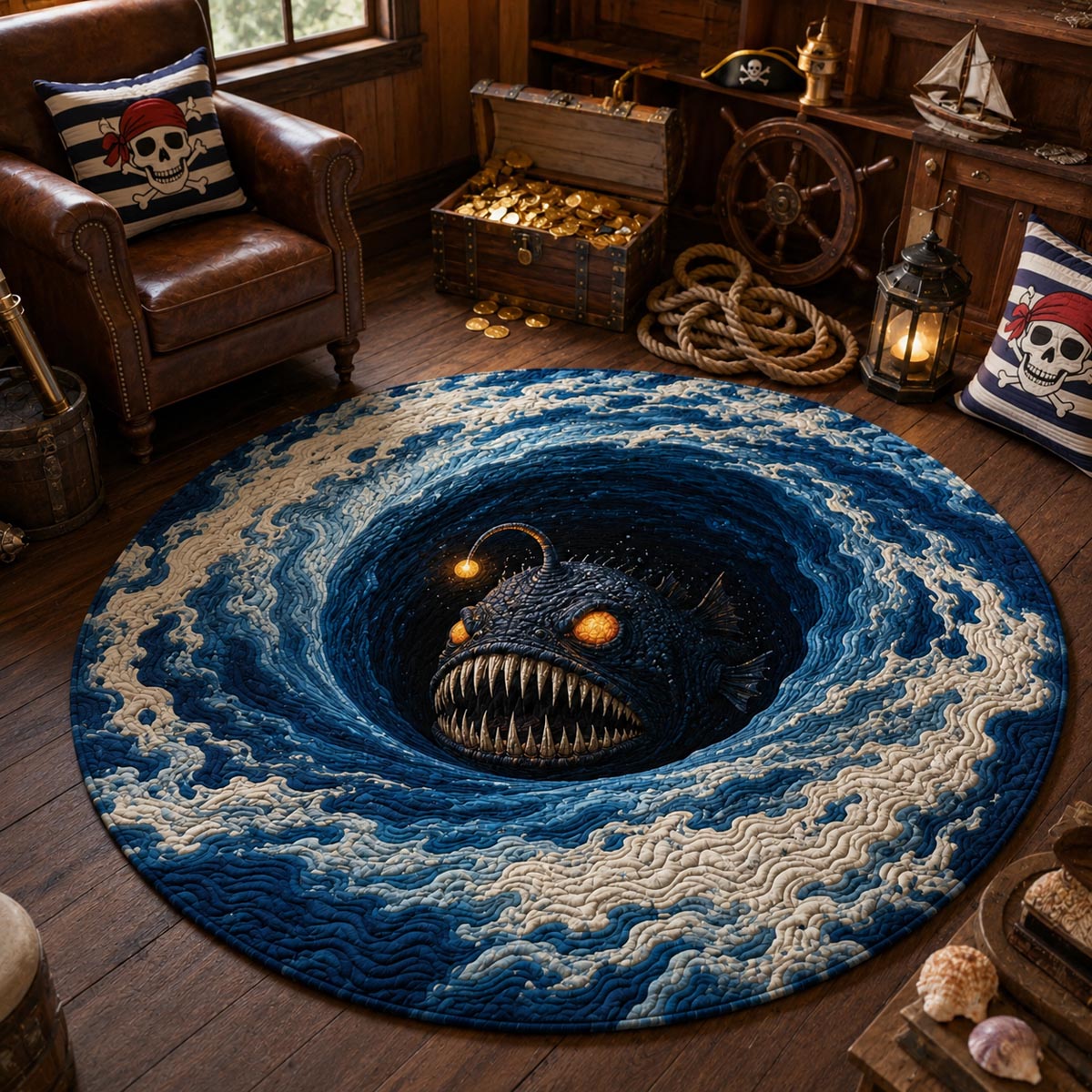 Angler Maw Quilted Round Mat Cool Circle Rugs Halloween Presents