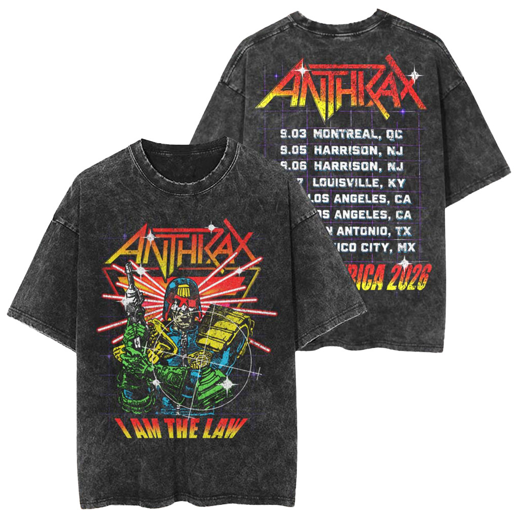 Anthrax North America 2026 Tour Merch I Am The Law Cyber Judge Vintage Washed T-Shirt Fan Gear Anthrax North America 2026 Tour Merch I Am The Law Cyber Judge Vintage Washed T-Shirt Fan Gear