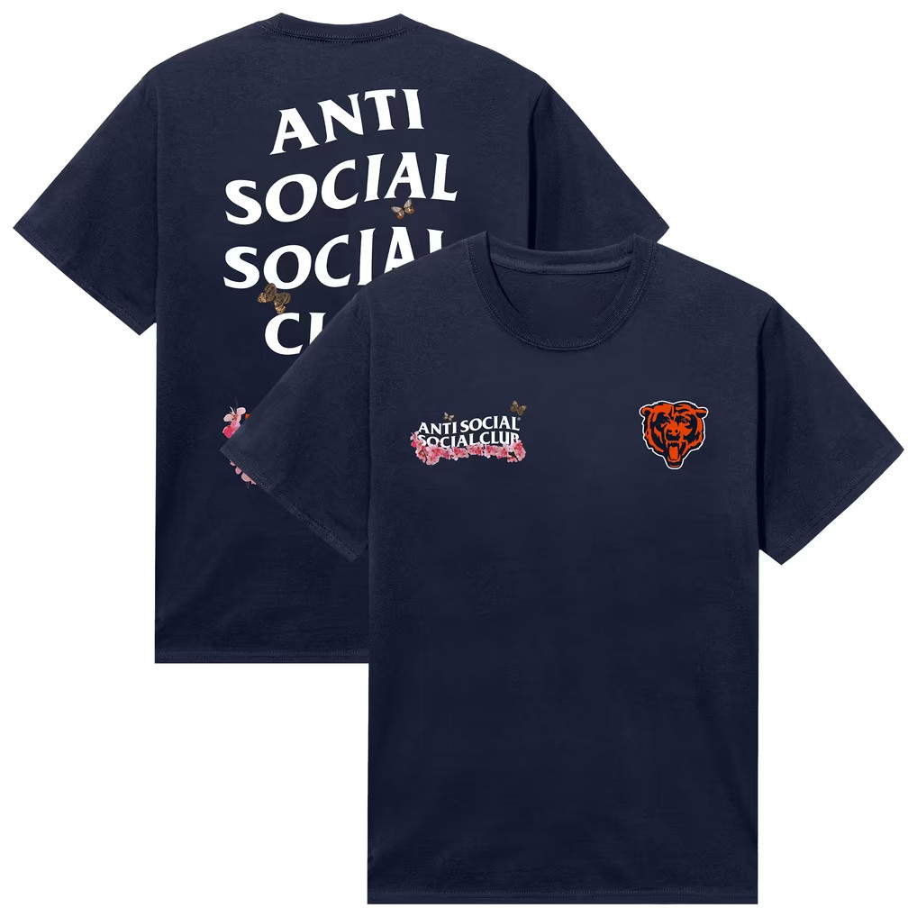 AntiSocialSocialClub x NFL Merch 2026 AntiSocialSocialClub x Chicago Bears Blossom T-Shirt Navy