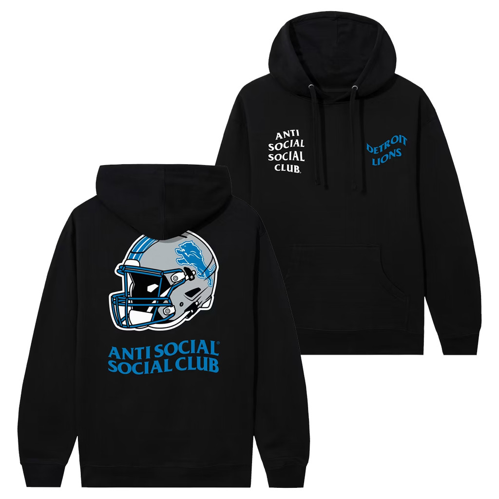 AntiSocialSocialClub x NFL Merch 2026 AntiSocialSocialClub x Detroit Lions Impact Hoodie Black
