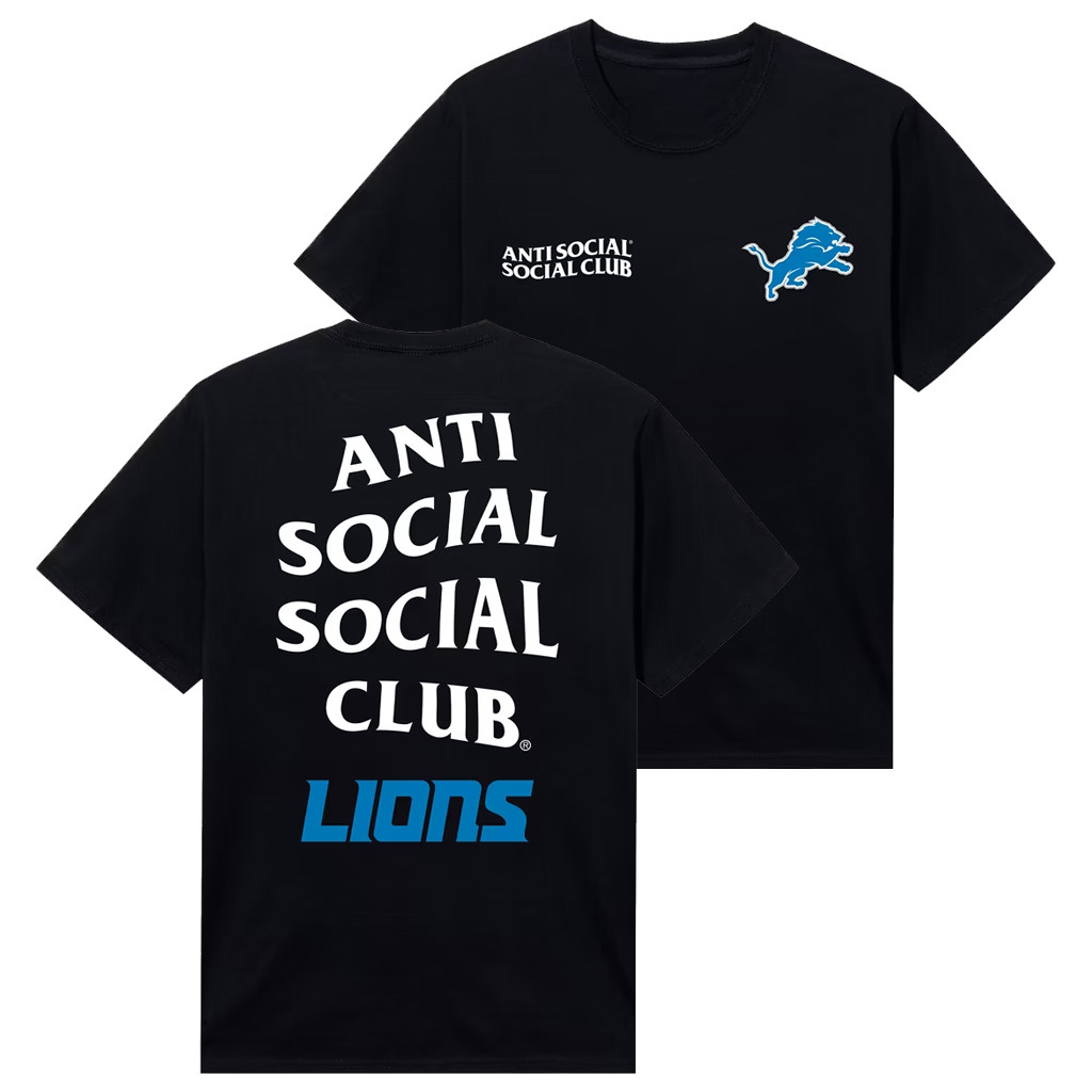 AntiSocialSocialClub x NFL Merch 2026 AntiSocialSocialClub x Detroit Lions Team Shirt Black