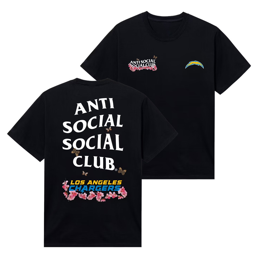 AntiSocialSocialClub x NFL Merch 2026 AntiSocialSocialClub x Los Angeles Chargers Blossom T-Shirt