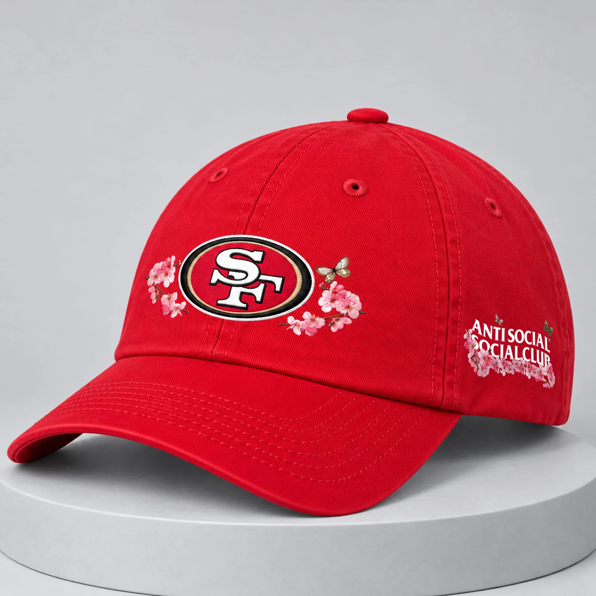 AntiSocialSocialClub x NFL Merch 2026 ASSC X 49ers Cherry Blossoms Hat San Francisco 49ers Merch