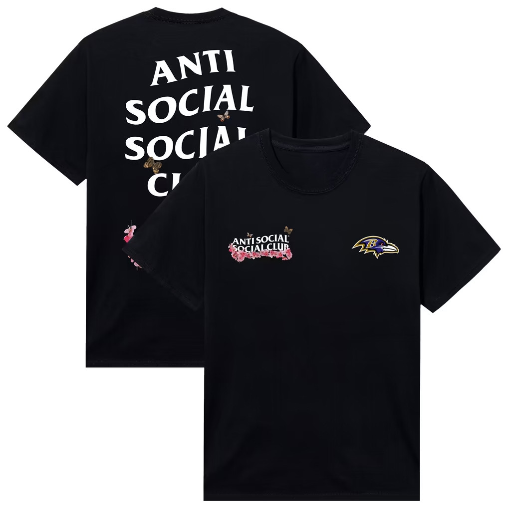 AntiSocialSocialClub x NFL Merch 2026 Baltimore Ravens AntiSocialSocialClub x NFL Blossom T-Shirt