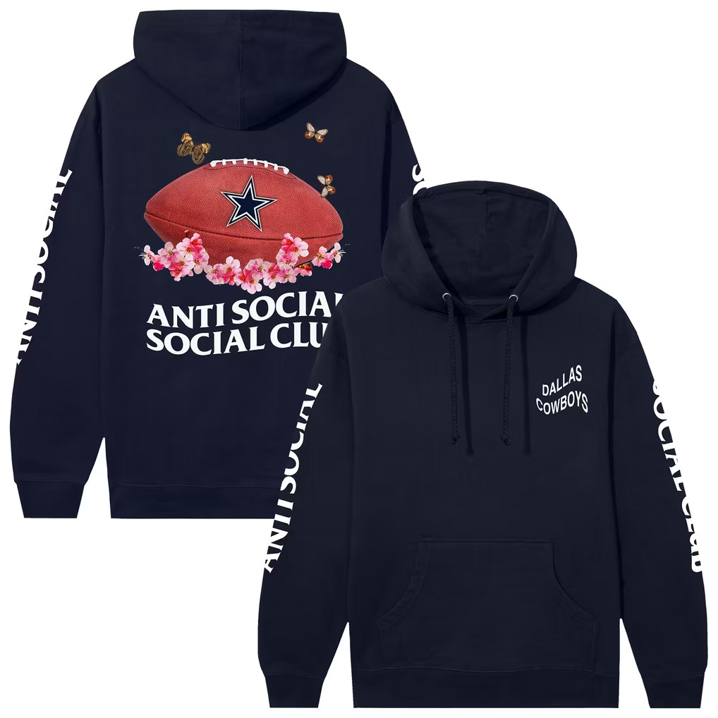 AntiSocialSocialClub x NFL Merch 2026 Dallas Cowboys Blossom Hoodie Navy Gifts For Football Fan