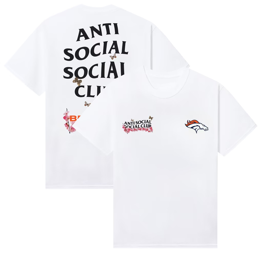 AntiSocialSocialClub x NFL Merch 2026 Denver Broncos Blossom T-Shirt White Gifts For Fans