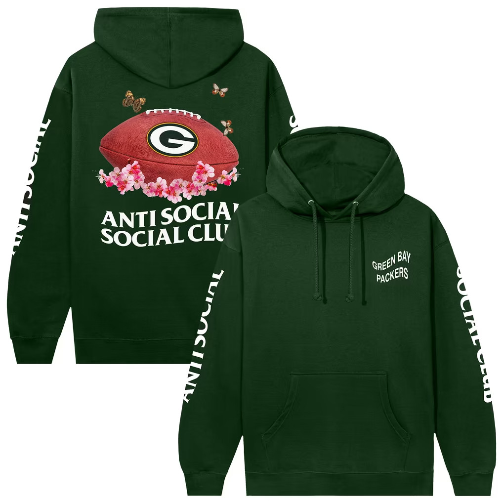 AntiSocialSocialClub x NFL Merch 2026 Green Bay Packers Blossom Hoodie Football Fan Gift Ideas