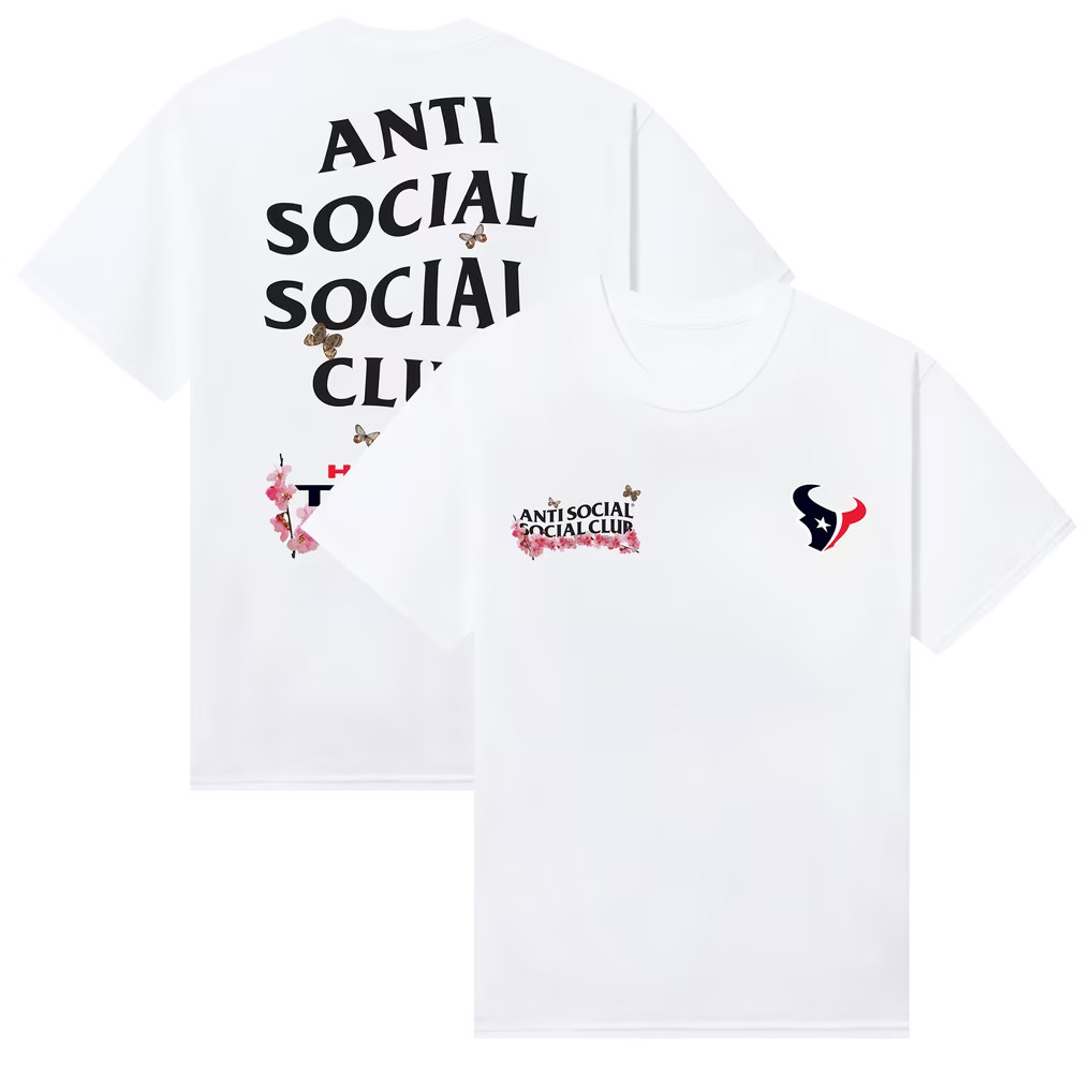 AntiSocialSocialClub x NFL Merch 2026 Houston Texans Blossom Shirt White Gift For Football Lovers