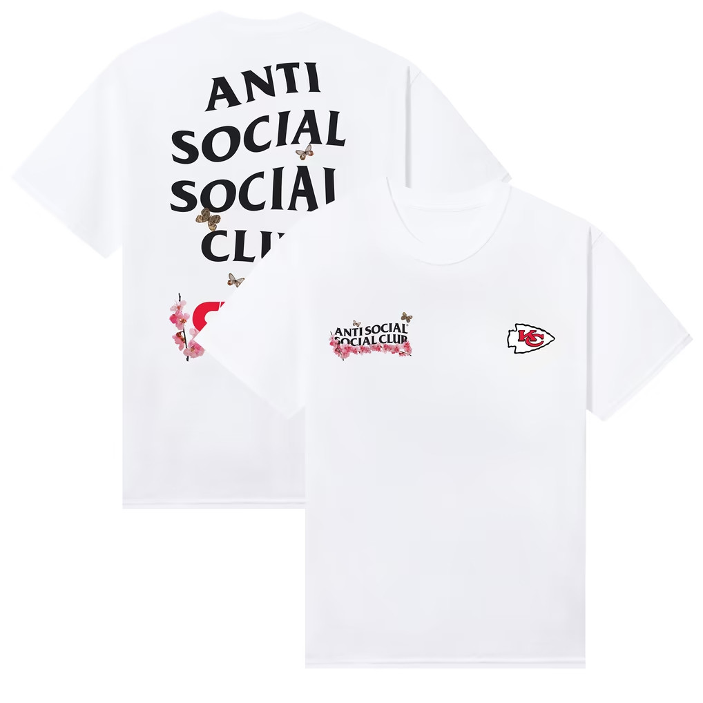 AntiSocialSocialClub x NFL Merch 2026 Kansas City Chiefs Blossom T-Shirt White Football Fan Gift