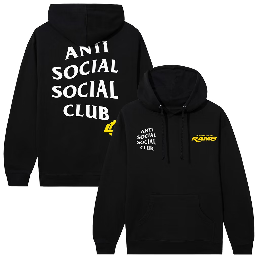 AntiSocialSocialClub x NFL Merch 2026 LA Rams AntiSocialSocialClub x NFL Snap Hoodie Black