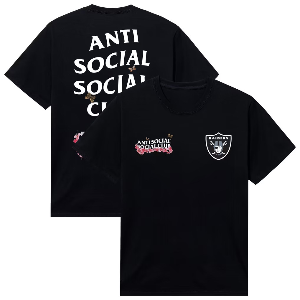 AntiSocialSocialClub x NFL Merch 2026 Las Vegas Raiders AntiSocialSocialClub x NFL Blossom T-Shirt