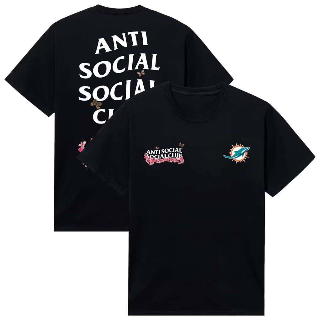 AntiSocialSocialClub x NFL Merch 2026 Miami Dolphins AntiSocialSocialClub x NFL Blossom T-Shirt