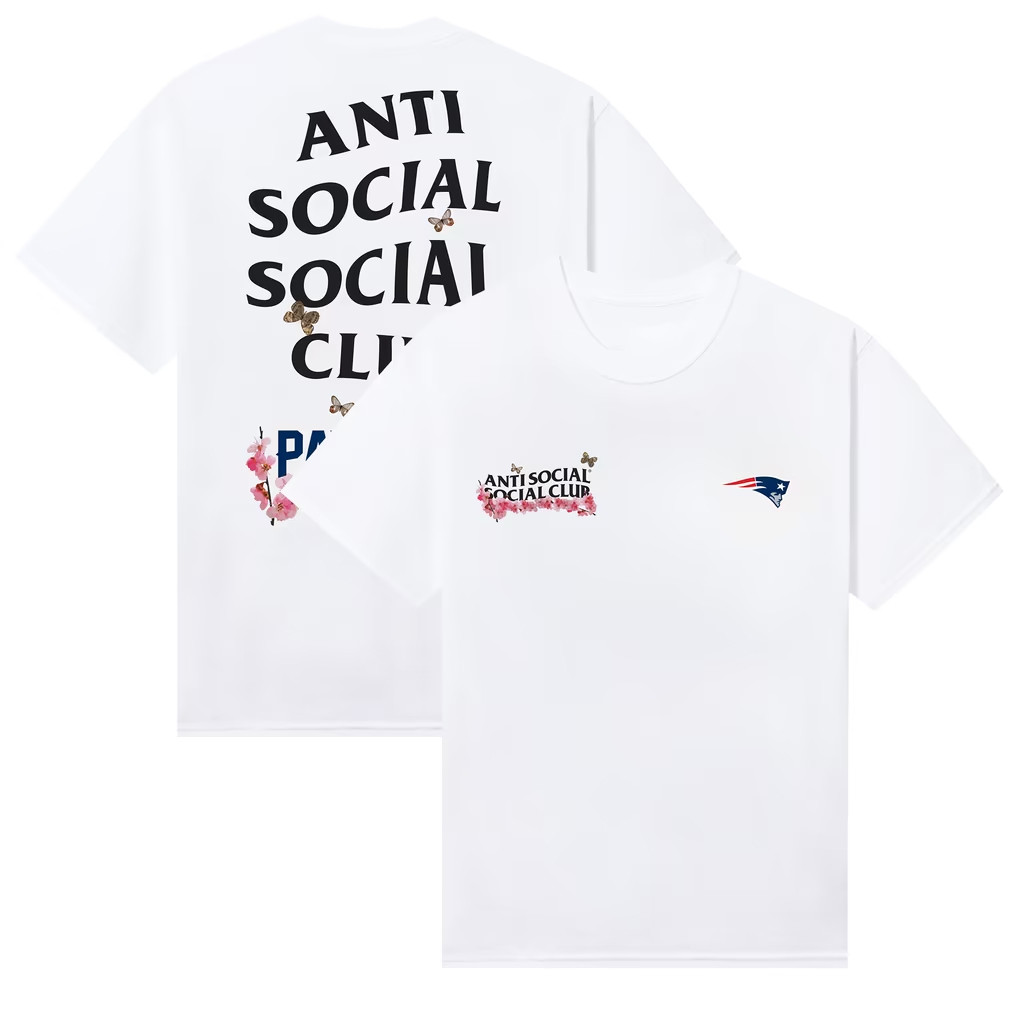 AntiSocialSocialClub x NFL Merch 2026 NE Patriots AntiSocialSocialClub x NFL Blossom Shirt White