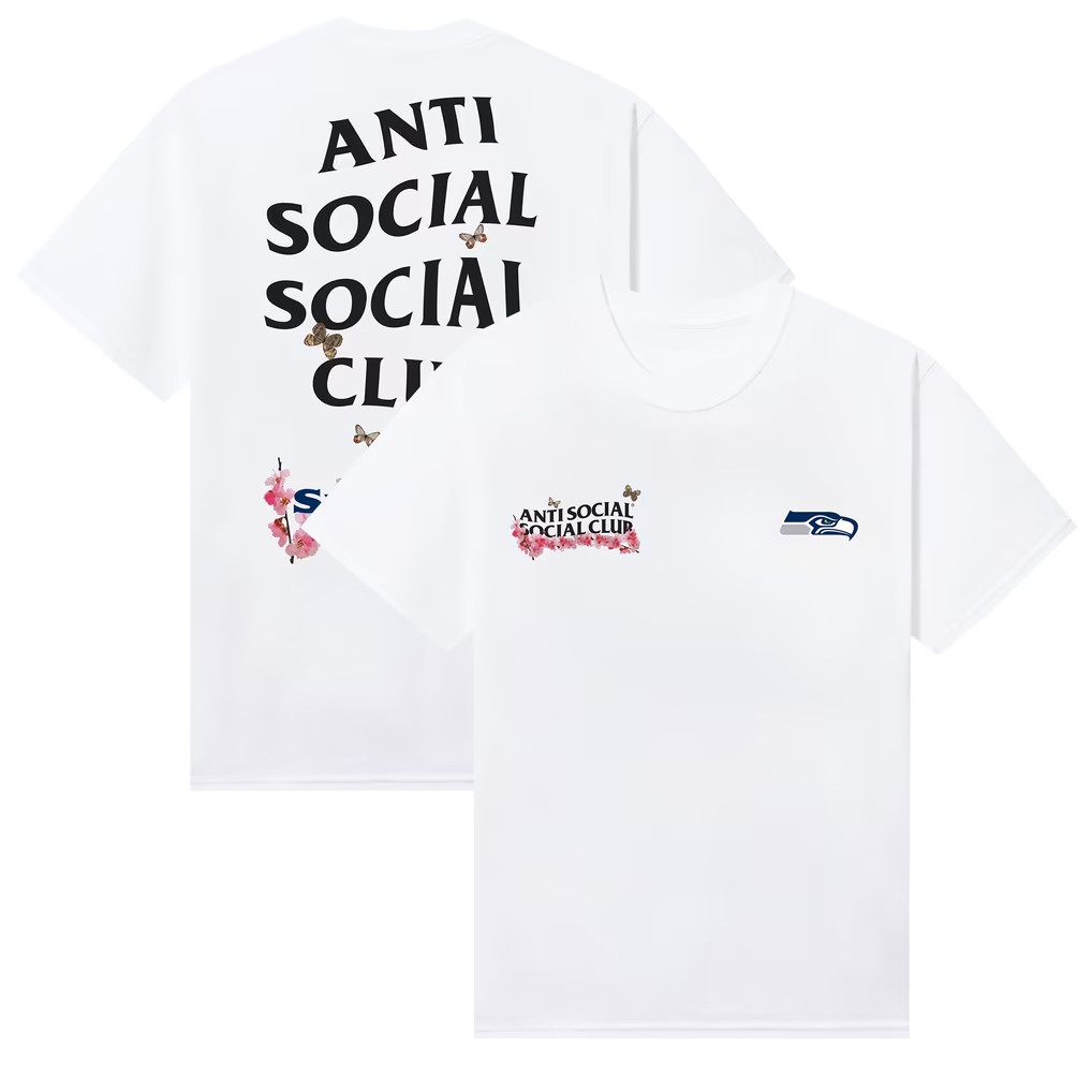 AntiSocialSocialClub x NFL Merch 2026 Seattle Seahawks x AntiSocialSocialClub Blossom Shirt White
